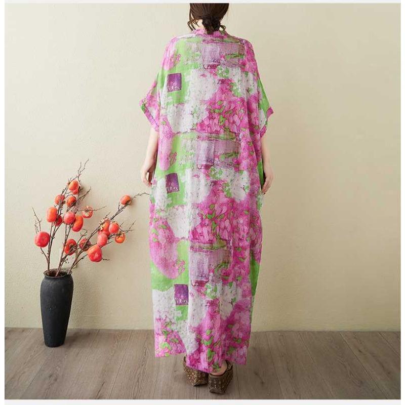 Women's Vintage Long Dress with Cotton and Linen Patterns