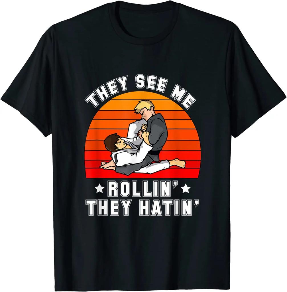 Jiu Jitsu Shirt They See Me Rollin They Hatin Men TShirt Short Sleeve Casual Cotton ONeck Summer Shirts