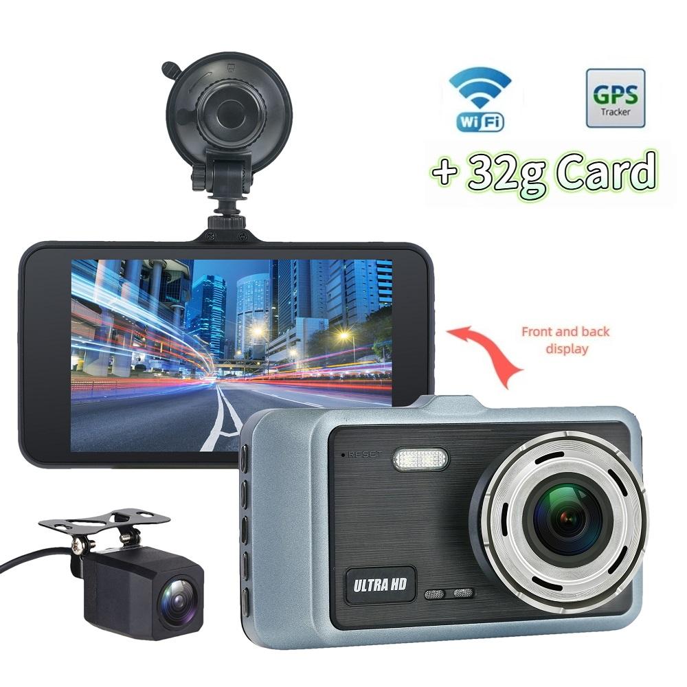 

2K 4,0-дюймовый автомобильный видеорегистратор высокой четкости WIFI Беспроводное подключение к мобильному телефону Автомобильный двойной объектив Двойная запись 2 Lens+Wifi+GPS+32g