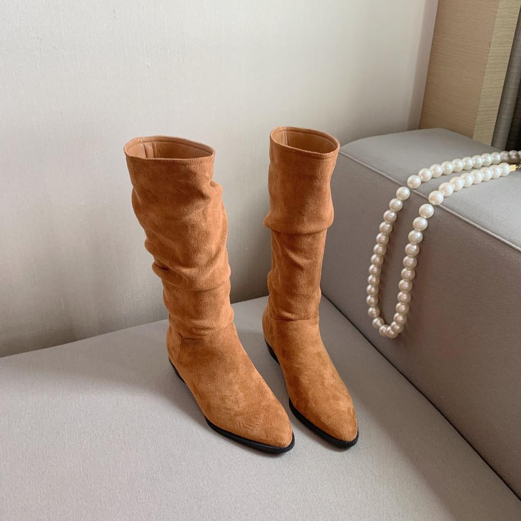 Grape mother retro pointed thick heel heightening western cowboy boots medium tube thin boots women's 2894-3 retro trend