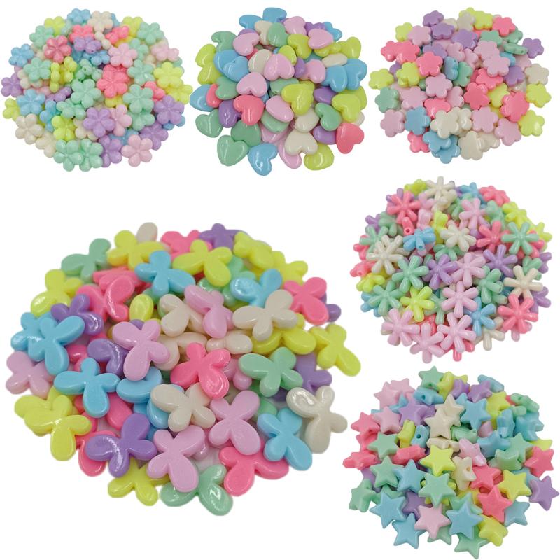 Spacer Beads Flower Beads For Making Jewelry Multicolor Blingbling Acrylic 20pcs Charms Heart-Shaped Colorful DIY Earring Necklace New  Beads