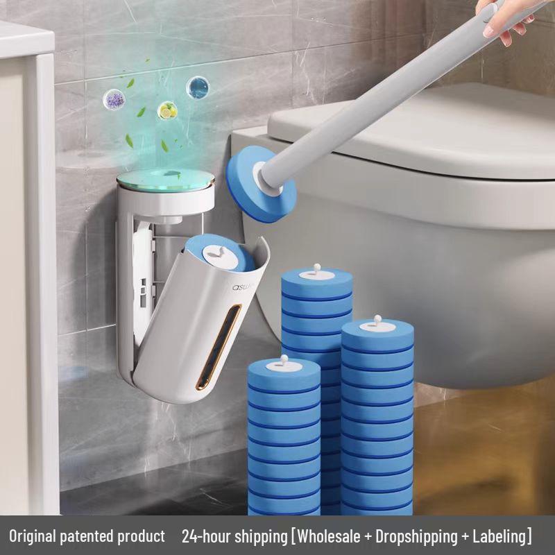 Wall-Mounted Disposable Toilet Brush with Replacement Head & Scented Sheet - No Dead Corners for Efficient Cleaning.