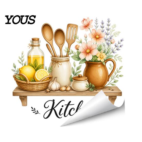 Adesivi Murali in PVC, Adesivi per Cucina ad Acquerello, Pianta Verde Limone Teiera Auto?Adesivi Decorativi, Materiali per Ristrutturazione Casa, Decorazione Impermeabile per Fornelli