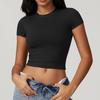 Top Corto Slim Fit Colore Caffè Europeo & Americano - T-shirt Corta Casual da Donna
