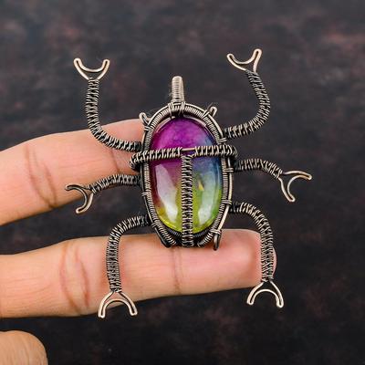 Rainbow Solar Quartz Druzy Pendant Copper Wire Wrapped Jewelry Beetle Pendant Copper Wire Pendant Handmade Jewelry Gemstone Pendant For Gift