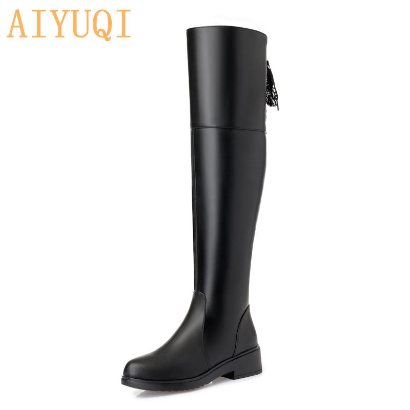 Mode AIYUQI Stiefel Damen 2025 Neu Echtes Leder Damen Oberschenkelhohe Stiefel Mode Overknee Stiefel Motorradstiefel Damenschuhe
