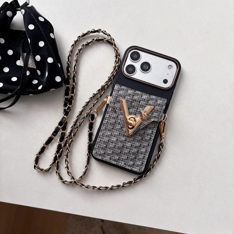Wallet Lanyard Case for iPhone 17 Pro Max Air 11 12 13 15 16 14 Plus 16E Card Slots Crossbody Strap Leather V Fashion Bag Cover