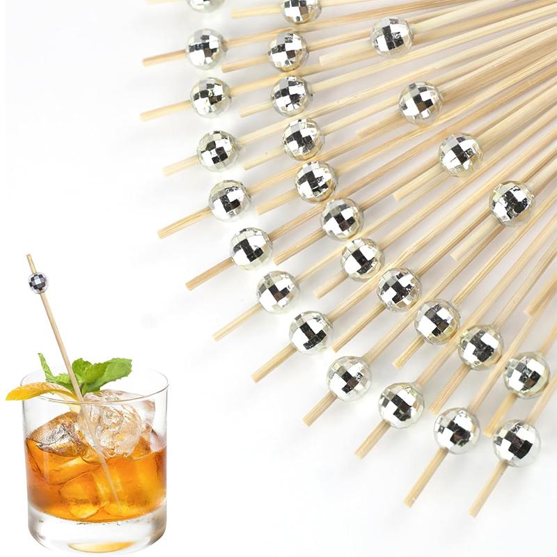 100Pcs Mirror Disco Ball Food Dessert Fruit Toothpick Disposable Buffet Cocktail Picks for Birthday Party Wedding Decor Supplies