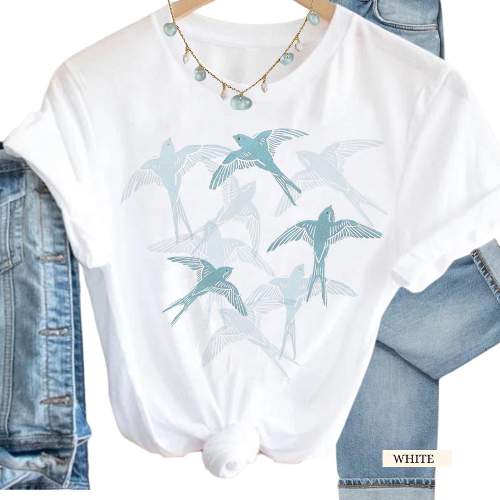 Swallows Graphic Tee, Bird Lover Gift, Unisex Cotton Shirt