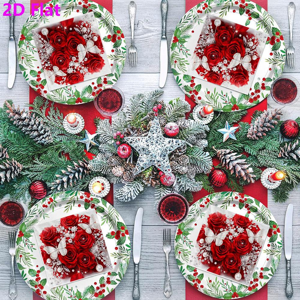 20pcs Disposable Napkins with Rose Pattern Print for Wedding,Parties,and Daily Use for Thanksgiving Fall Christmas Table Decoration