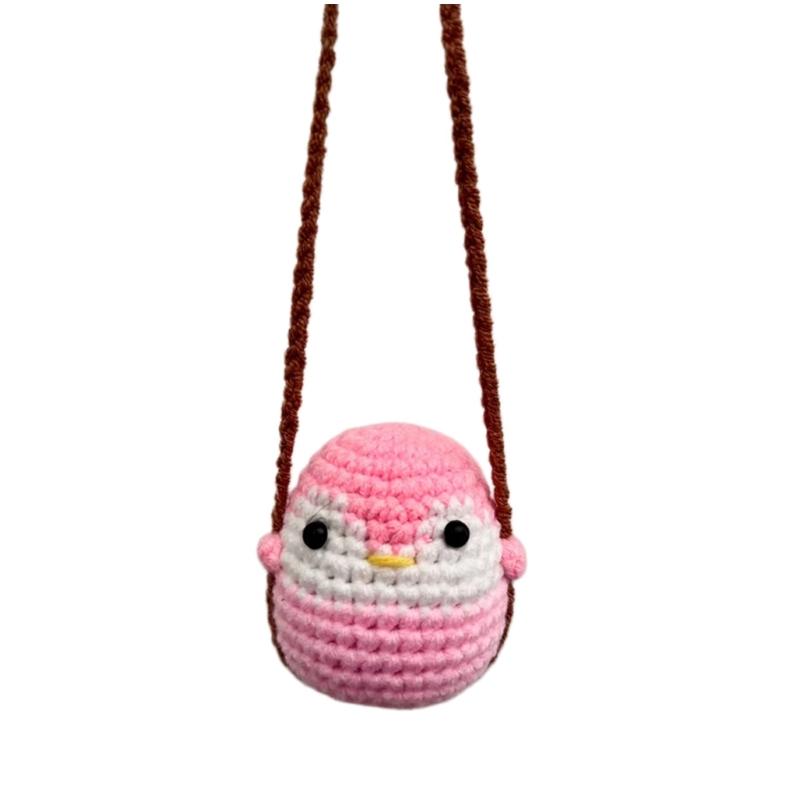 Crochet Animal Pattern Pendant Car Rearview Mirror Knitted Hanging Ornament Interior Charm Decoration Gift for Women Men