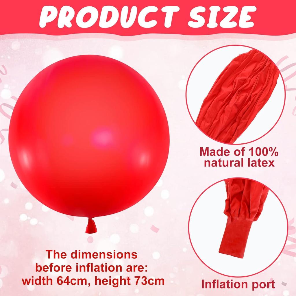 Leitee 2 Pcs 72 Inch Giant Balloons Round Latex Large Human Egg Jumbo Balloons Inflatable Air Decorations for Birthday Party Wedding Engagement(Red)