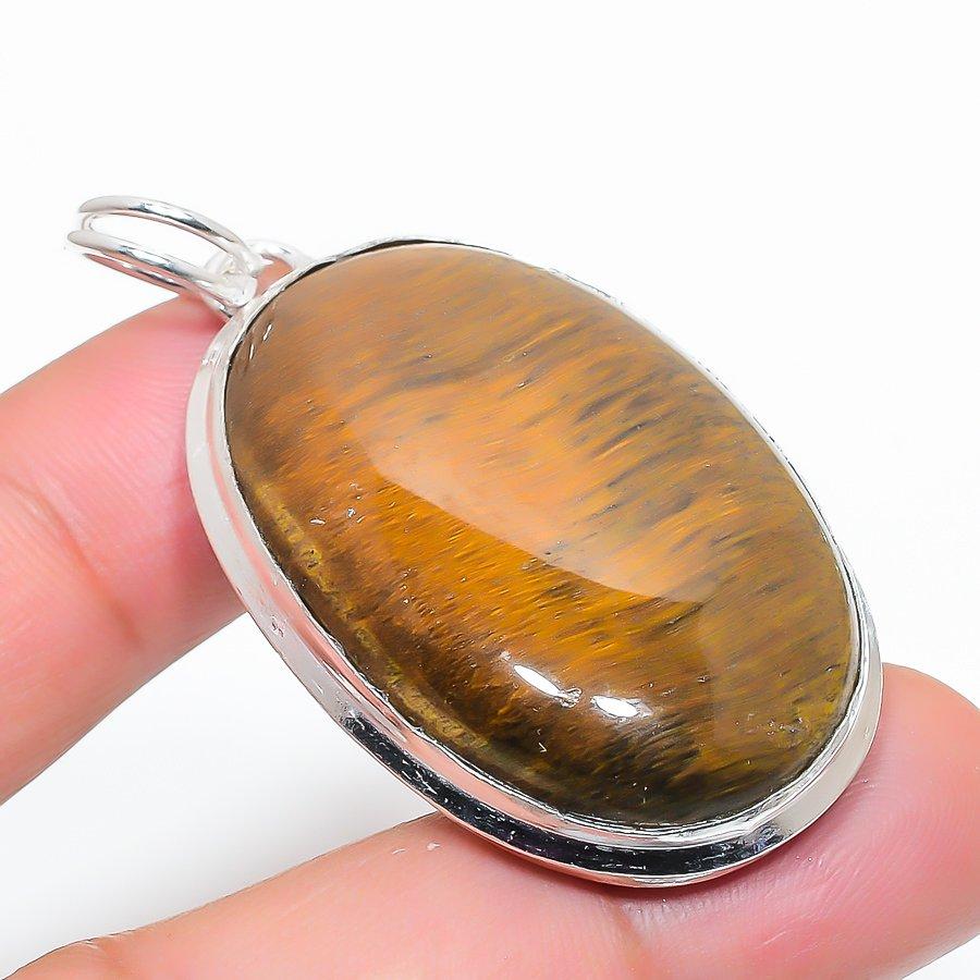 

Natural Tiger Eye Gemstone Handmade 925 Sterling Silver Pendant 2.17 k2N74