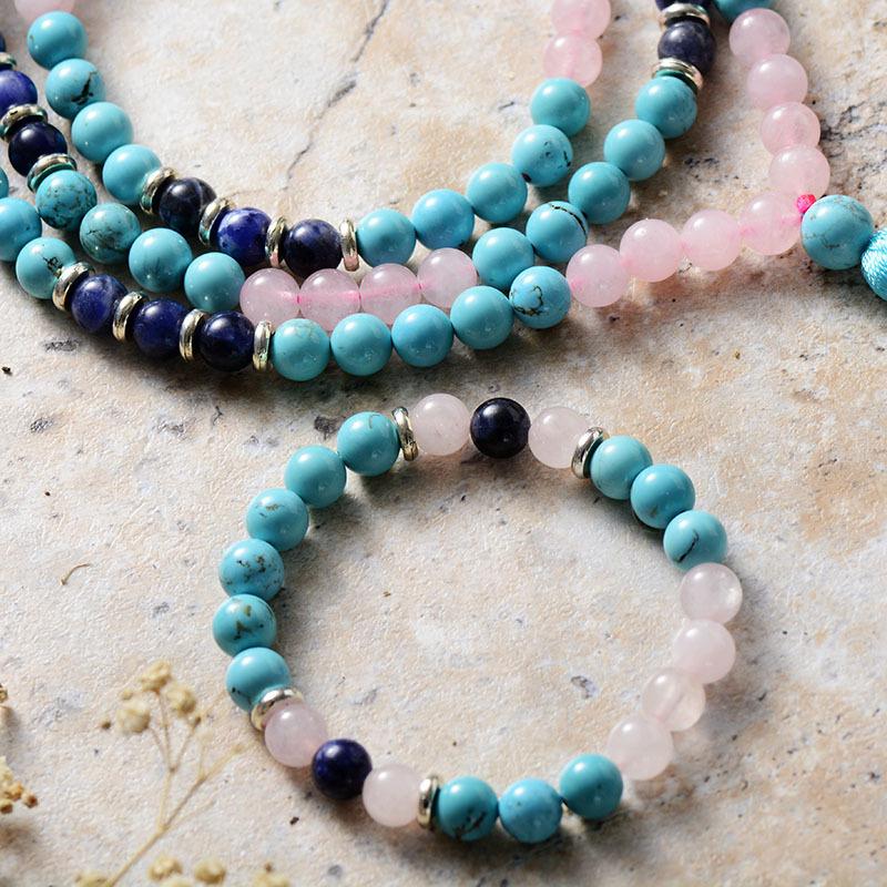 Retro Ethnic Style Tiger'S Eye Stone Turquoise Beaded Necklace 108 Buddha Beads Rosary Beads Fringed Long Necklace Men And Women