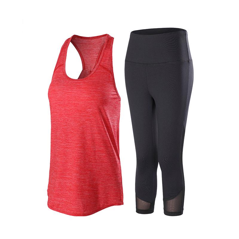 

Женский быстросохнущий жилет без рукавов и эластичные брюки капри, комплект для йоги Large