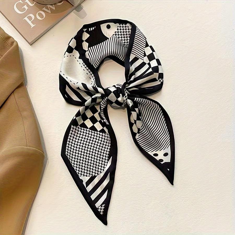 Schwarze Bedruckte Serie Seidenschal Haarband Schleife Hochgestecktes Haar Lange Schleife Vintage Satinband Halstuch Haarschmuck