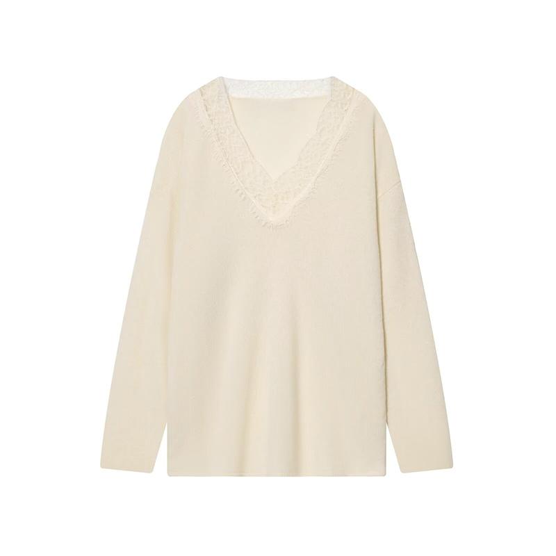 

Модный женский свитер с цветочным кружевным пэчворком, элегантный трикотажный пуловер с длинным рукавом, женский 2026 Осень, Y2K шик, уличный трикотаж L абрикосовый