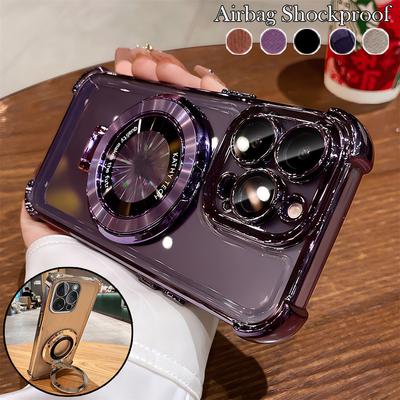 Airbag Stoßfeste magnetische Standhülle für iPhone 16 15 Plus 14 13 12 11 Pro Max XSMAX XR Samsung S24 S23 S22 S21 Ultra Plus FE A16 A15 A55 A14 A34 A54