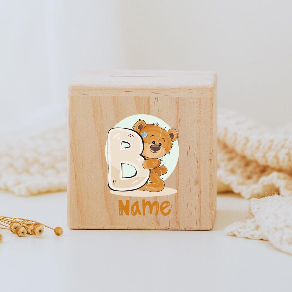 Personalized Money Box Initial with Name Wooden Money Boxes Child Coin Bank Birthday Holiday Gifts for Kids Coin Collection Case