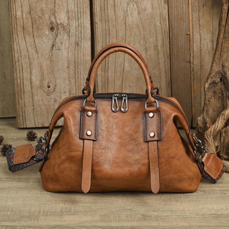 Johnature Retro Women's Bag Genuine Leather Large Capacity Handbag Soft Cowhide Versatile Shoulder Bag