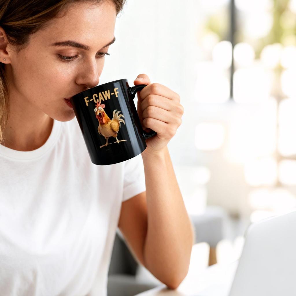 F-Caw-F Chicken Pattern Mug Ceramic Farmhouse Themed Coffee Mug Animal Tea Cup Farm Kitchen Breakfast Morning Milk Cup Drinkware