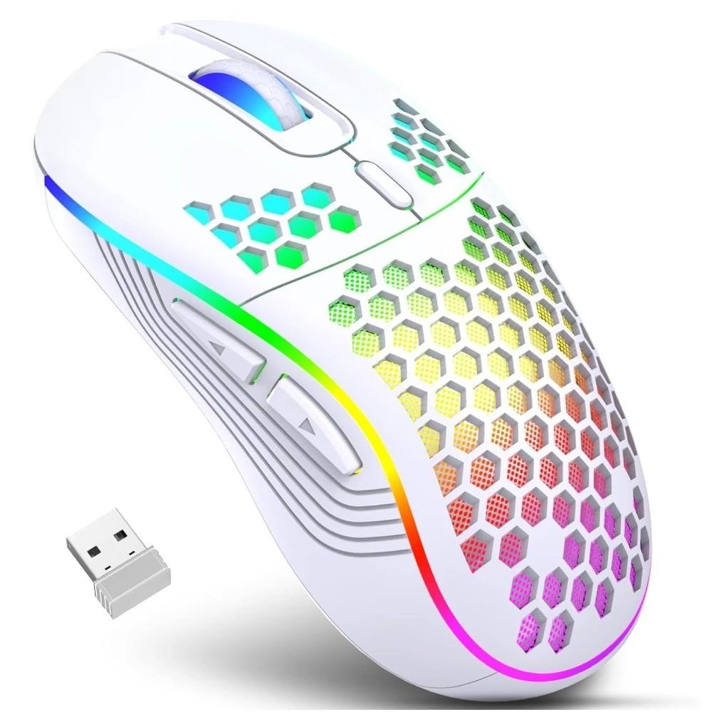 Adjustable DPI RGB Lighting Mouse Rechargeable Honeycomb Shell Gaming Mouse LED Backlit Colorful 2.4G Wireless Mouse Office Work