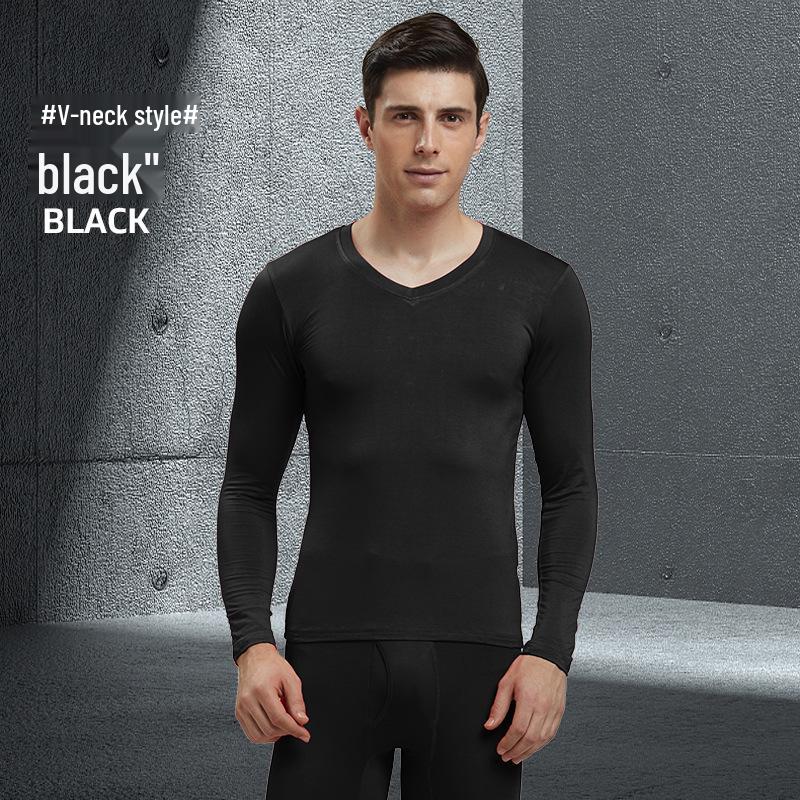 Men's Modal Autumn Base Layer Set: Plain Warm Long Underwear & Sweater - Plus Size for Cold Protection