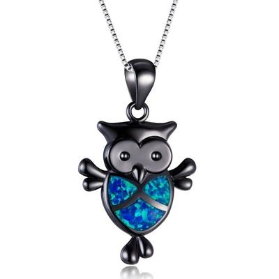DARLING HANDMADE GLASS OWL PENDANT /& MATCHING EARRINGS IN BLUE