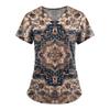 Plus Size Printed Scrub Working Uniform Tops For Women's V-Neck Print Short Sleeve Fun T-Shirts Workwear Tee With Pockets