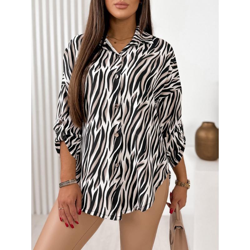 

Осенняя женская свободная повседневная рубашка с принтом и рукавами-пулеверами XL коричневый