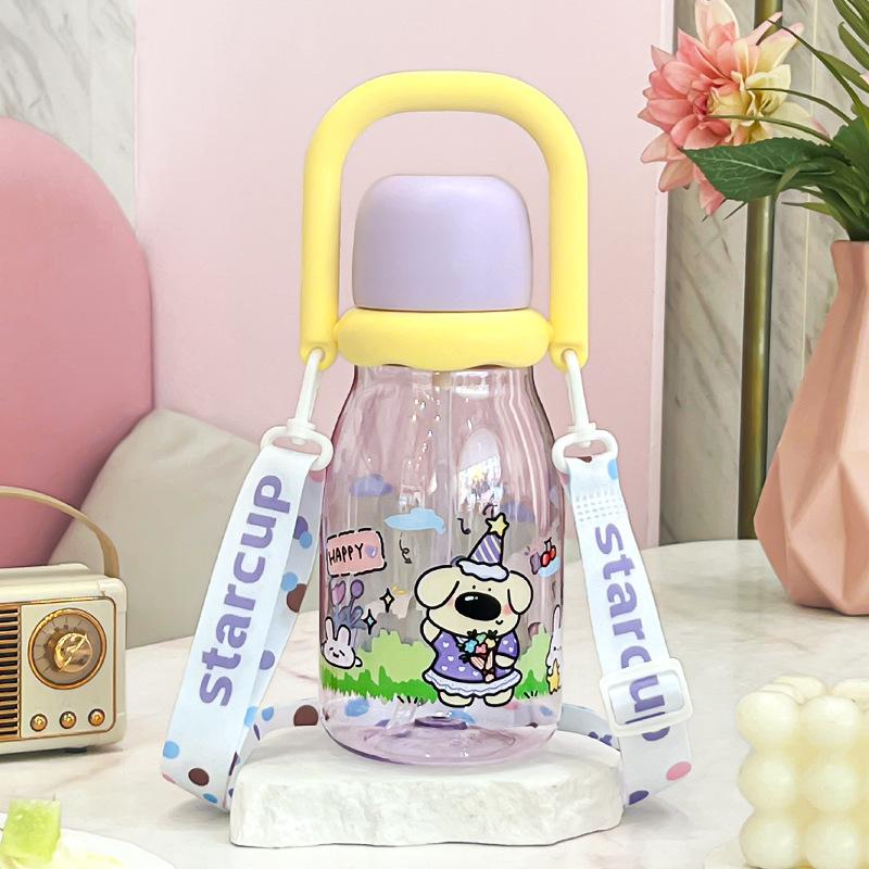 Water bottle high value cartoon plastic cup cute fun children's handle children's pot students go to school portable accompanying water cup