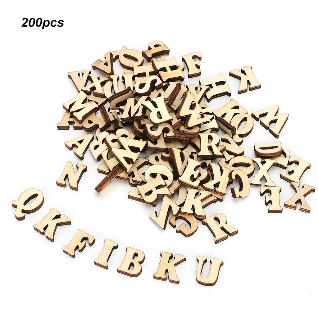 200PCs DIY Log Letter Shape Wood Sheet Educational Toy Crafts Decor for 26 English Letters