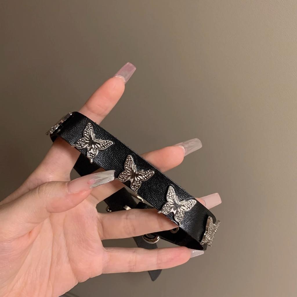 European and American cross-border y2k babes butterfly leather collar punk rock choker collarbone chain necklace foreign trade jewelry
