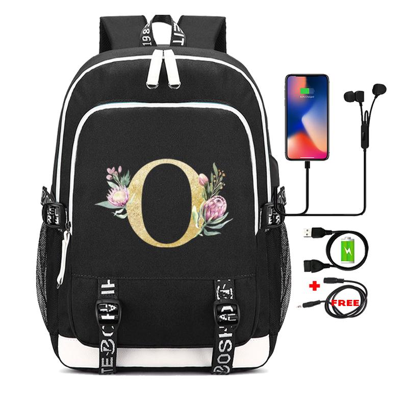 26 English Letters Black Backpack Cosplay Canvas Rucksack Children Kids Schoolbag Travel Bag Back To School Bookbag
