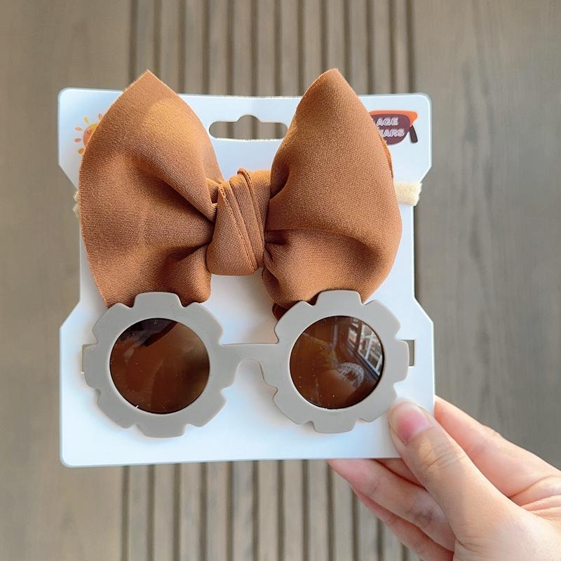 Barnhuvudbonader Glasögon Set Enfärgat Mjukt Rosett Hårband Flickor Spetsklämma Retro Solglasögon Barn Hårklämma Hårband Set