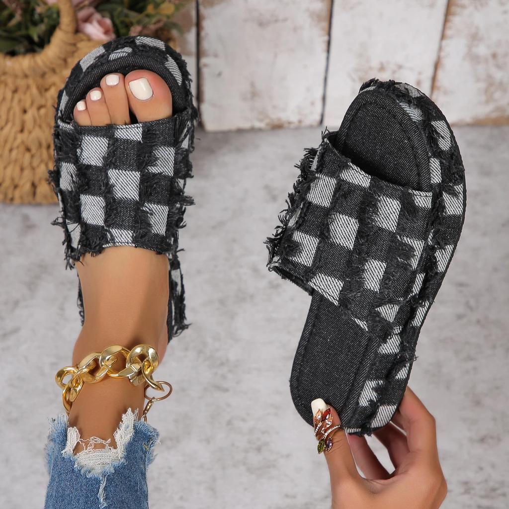 Fashion Women Platform Slipper Denim Rome Thick 2025 Summer Heels Casual Sport Beach Ladies Slides Fashion Dress Women Sandals Flip Flop
