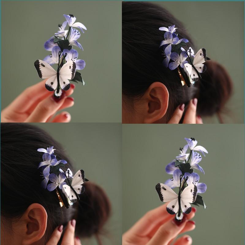 Handmade Chinese Style Silk Velvet Flower Hair Clip Women Side Bangs Decorative Accessory