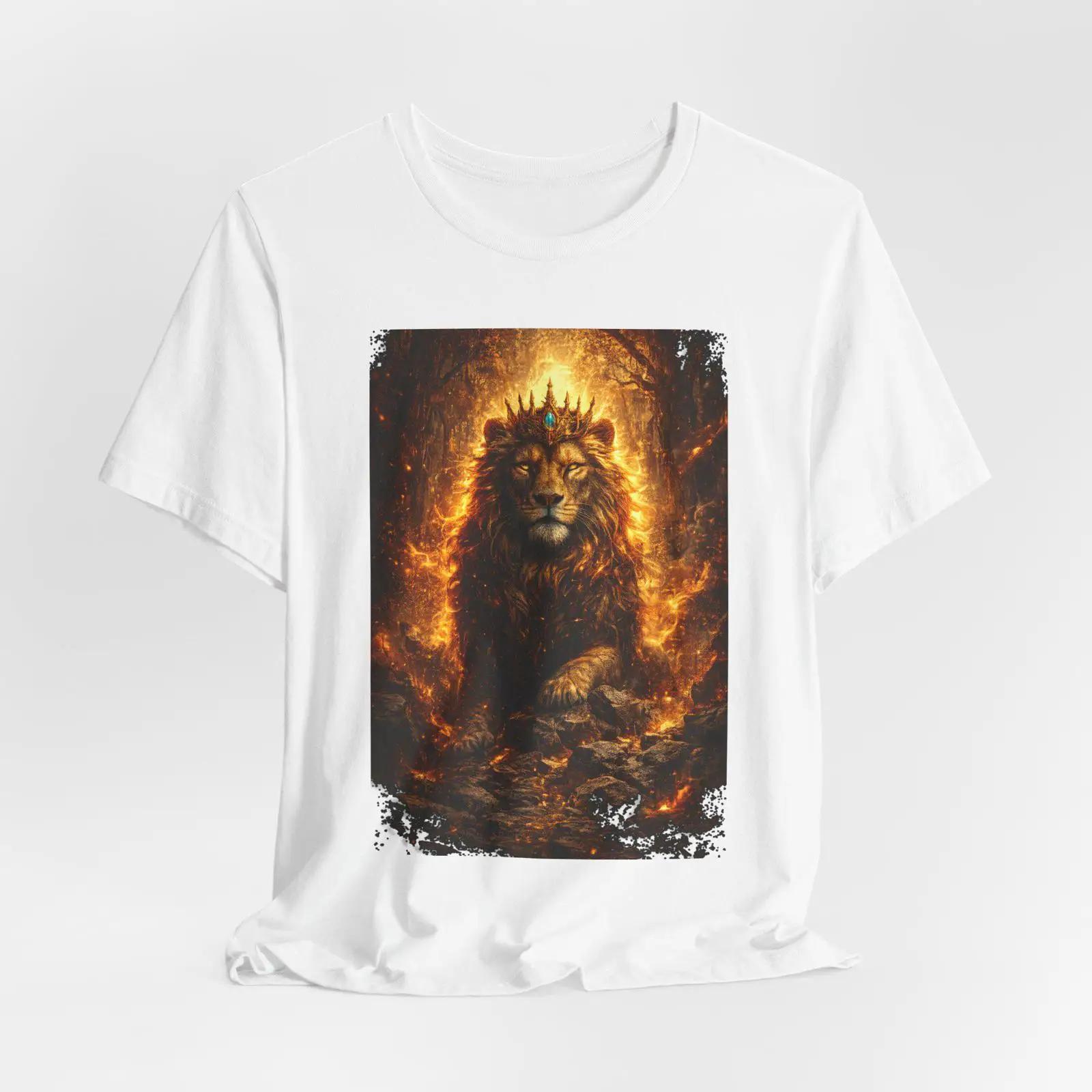 Crowned Fire Lion T Shirt Majestic Fantasy Art vintage Washed Stretched Breathable graphic Unisex Top For Everyday Wear Soft S