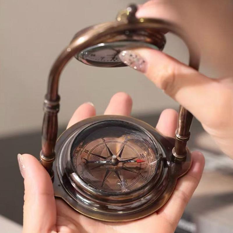 Retro Desk Clock Silent Small Compass Base Table Clock Unique Aesthetic Watch Home Desktop Decorative Clocks Interior Ornaments