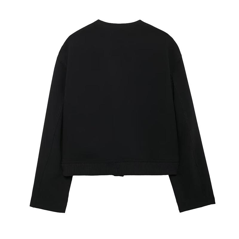 Women Fashion With Pockets Black Single Breasted Bomber Jackets Vintage O-Neck Long Sleeves Female Chic Lady Outfits
