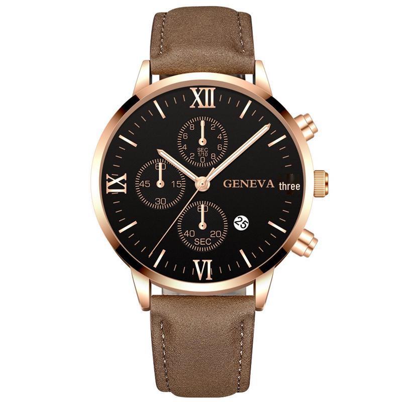 High-demand Men’s Geneva Quartz Watch – New Business & Casual Style with Calendar and Leather Strap.