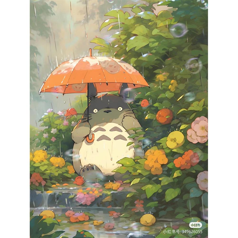 Japanese Anime Diamond Painting, Hayao Miyazaki Totoro with Diamond Embroidery, Girl Flower Handmade DIY Mosaic Home Decoration