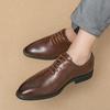 Business Leather Shoes Men's Dress Wedding Groom Autumn Casual Pointed Lace-Up Brock Derby Shoes