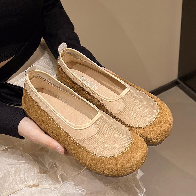 Retro single shoes soft sole new summer grandma pedal shallow mouth lazy Doudou flat bottom comfortable mesh women's shoes