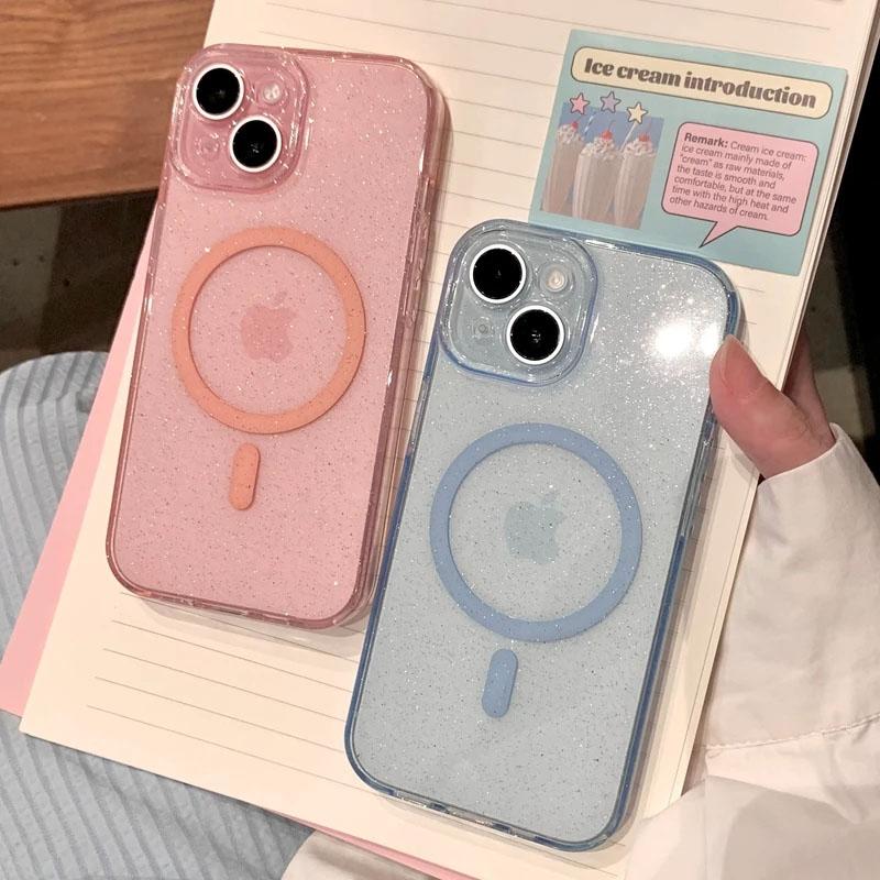 Luxus Glitter Magsafe Transparente Telefonhülle für iPhone 13 14 15 Pro Max Plus Magnetische klare Stoßfängerhüllen