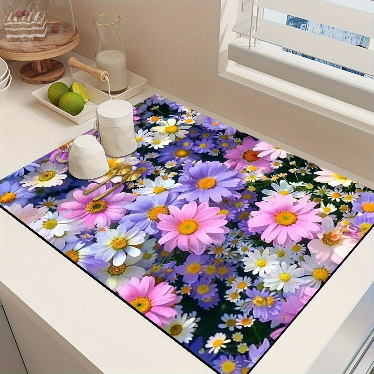 

1 шт. резиновый коврик для сушки с цветной маргариткой для кофейни, ресторана, кухни, ковра, посуды, прочного диатомового грязевого коврика для стола, коврика для домашних животных, кофейной посуды 30x40