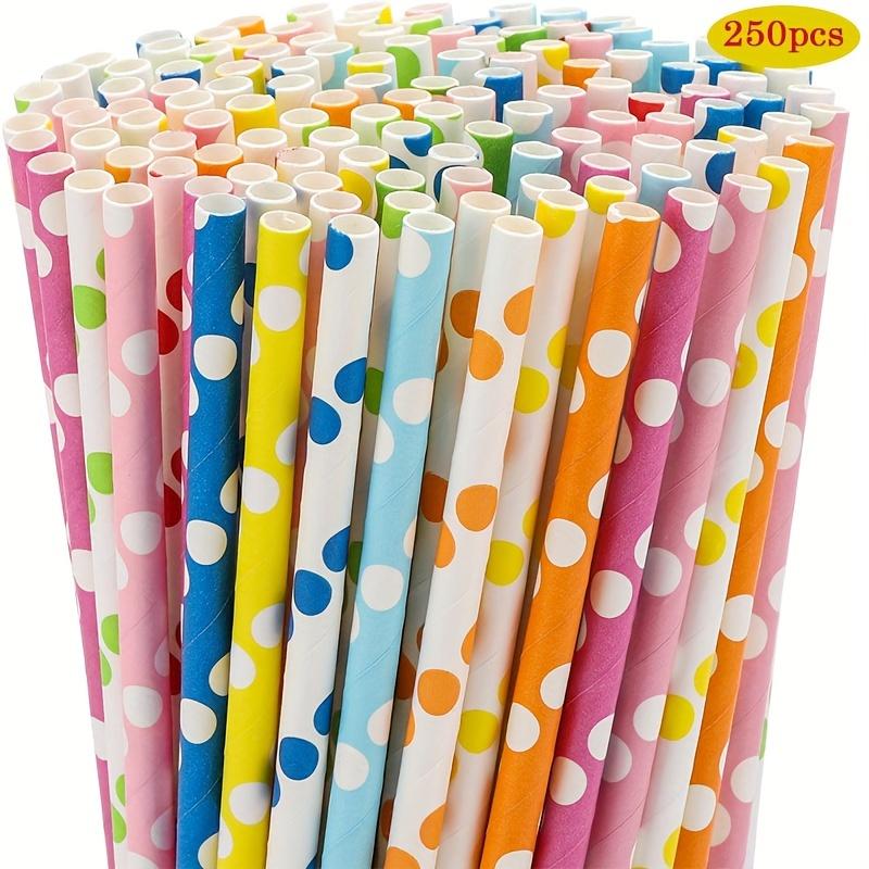 

250pcs Disposable Polka Dot Pattern Paper Drinking Straws - Random Color Mixed Hair, 7.75x0.24 Inches, Disposable Degradable Paper Straws 250-Pack
