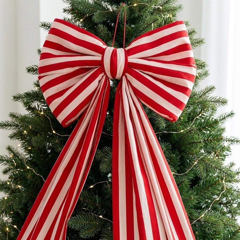 Elegant Christmas Tree Topper Bow Stripe Christmas Wreaths Bow Store Window