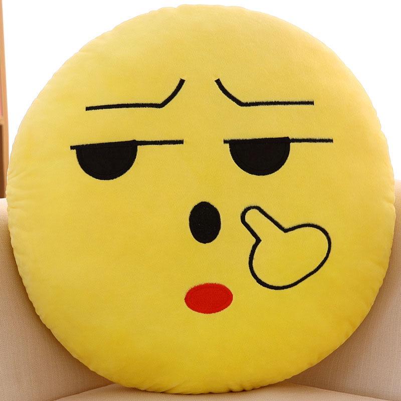Charming 13" Yellow Round Emoji Pillow With Cute Fun Design And Soft Plush Material