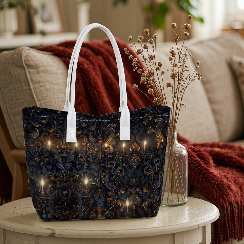 Gothic Candelabra Pattern Tote Bag for Women Daily Use Portable Shopping Shoulder Bag